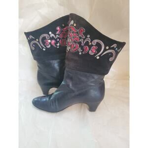 Andrea Pfister Vintage Black leatherBoots Amazing Multicolor Detail Size 37